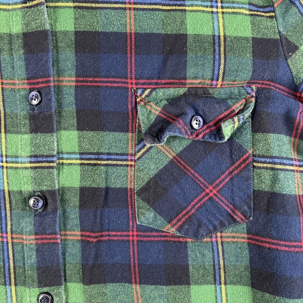 Matchstick Shirt Womens Large Green Navy Plaid Flannel Button Front Long Sleeve - Picture 2 of 13